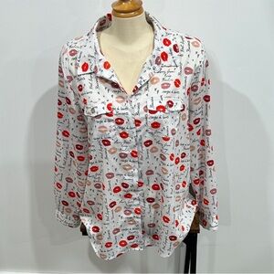 Karl Lagerfeld White and Red Script Print Blouse